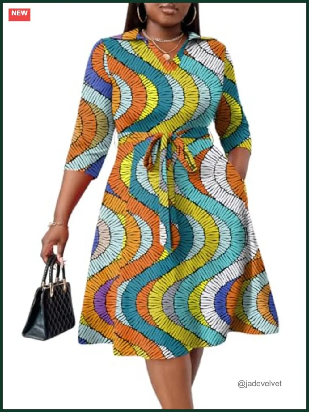 Plus Size Midi Dress Women Casual Fit and Flare Summer African Print with
